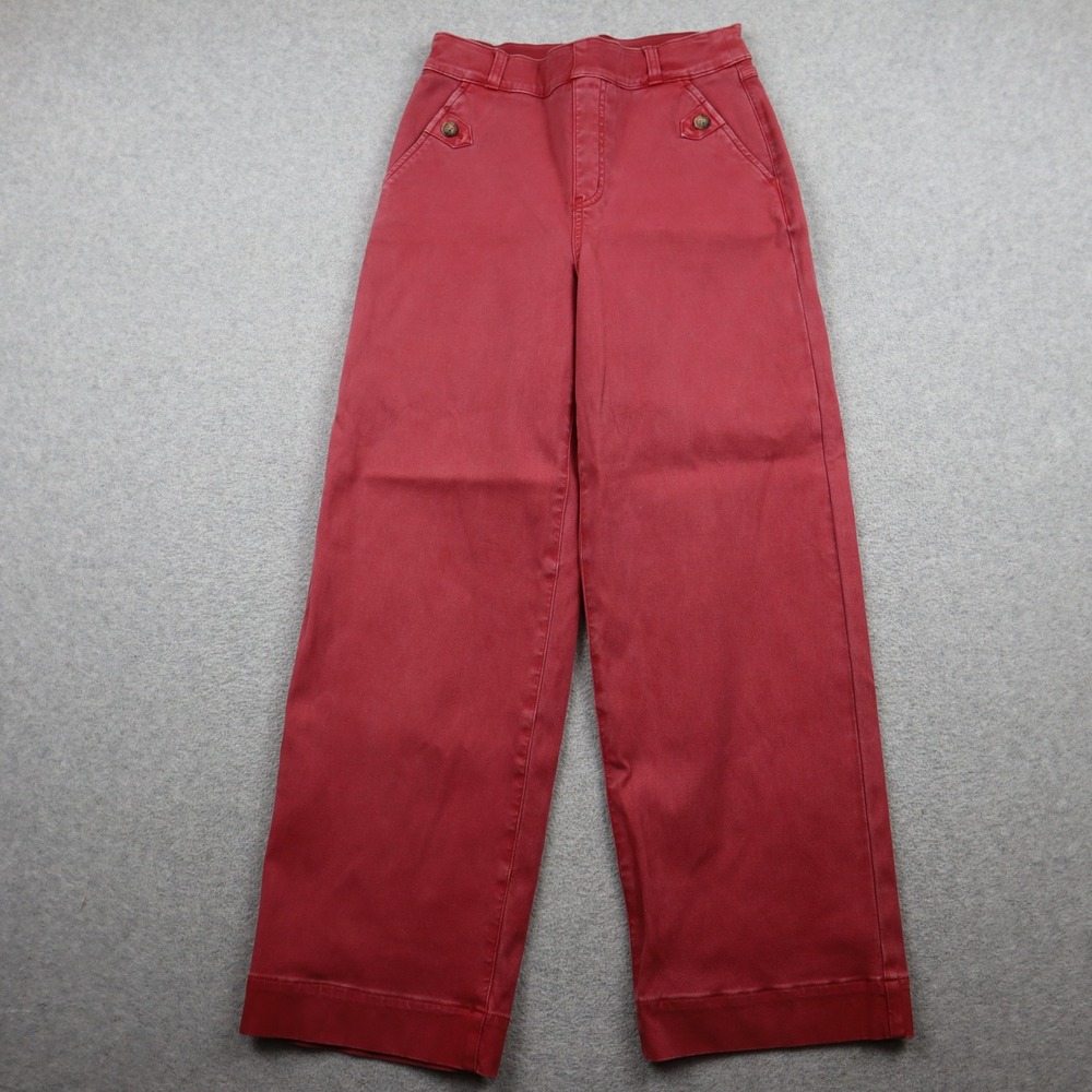 Spanx Pants Womens Small Red High Rise Wide Leg Stretch Twill Pockets Casual